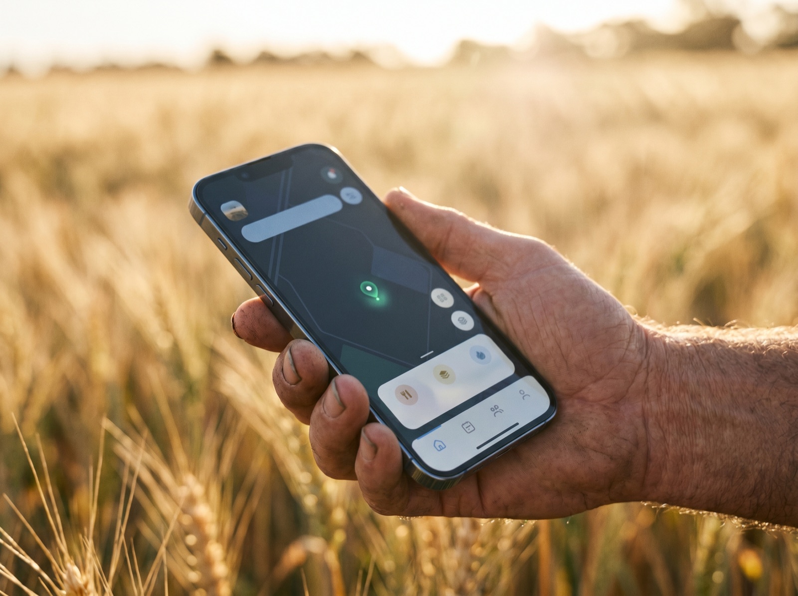 Lone farm worker using a handheld radio in a remote paddock