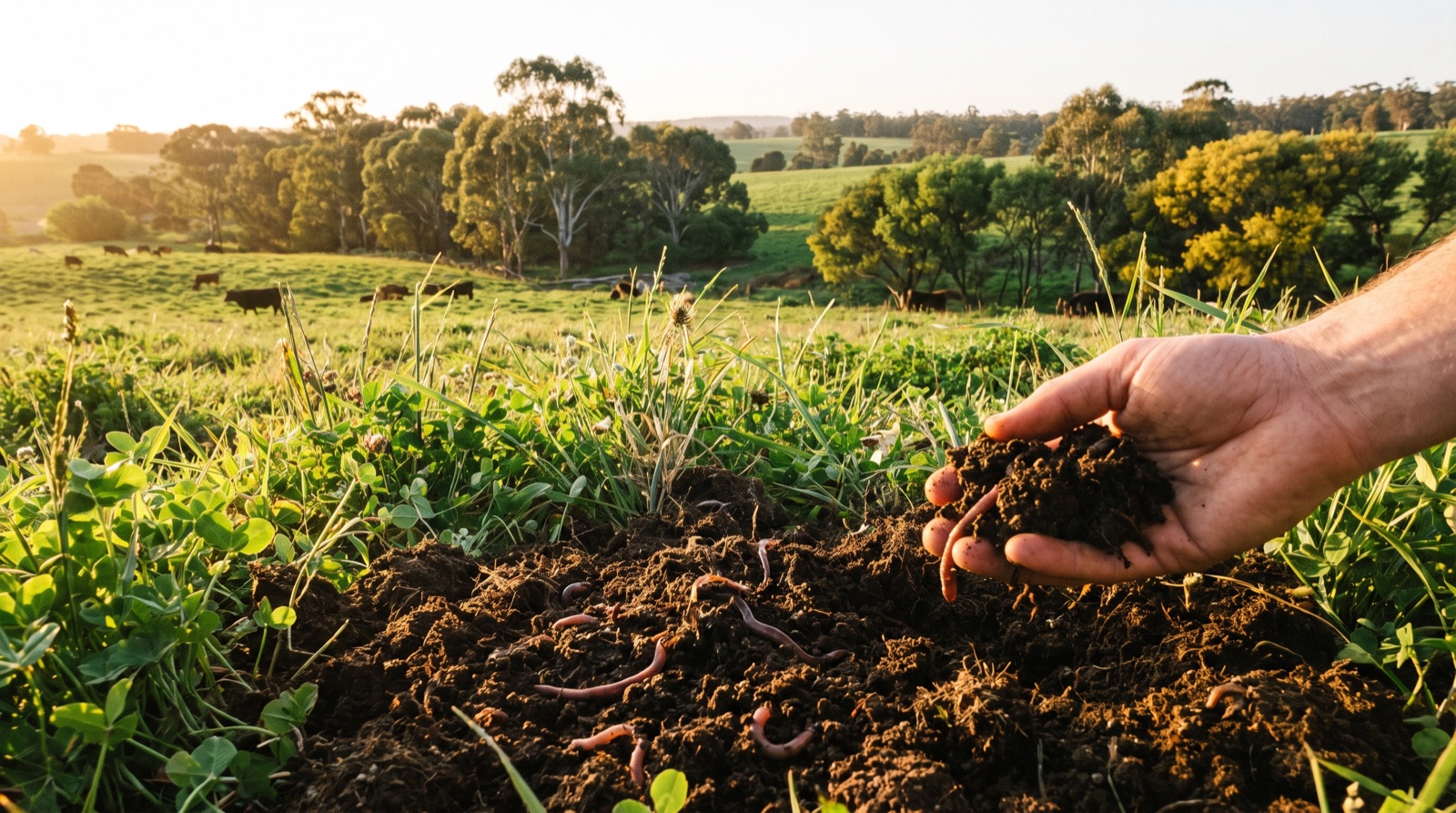 Native trees and pasture on an Australian farm representing carbon farming and biodiversity
