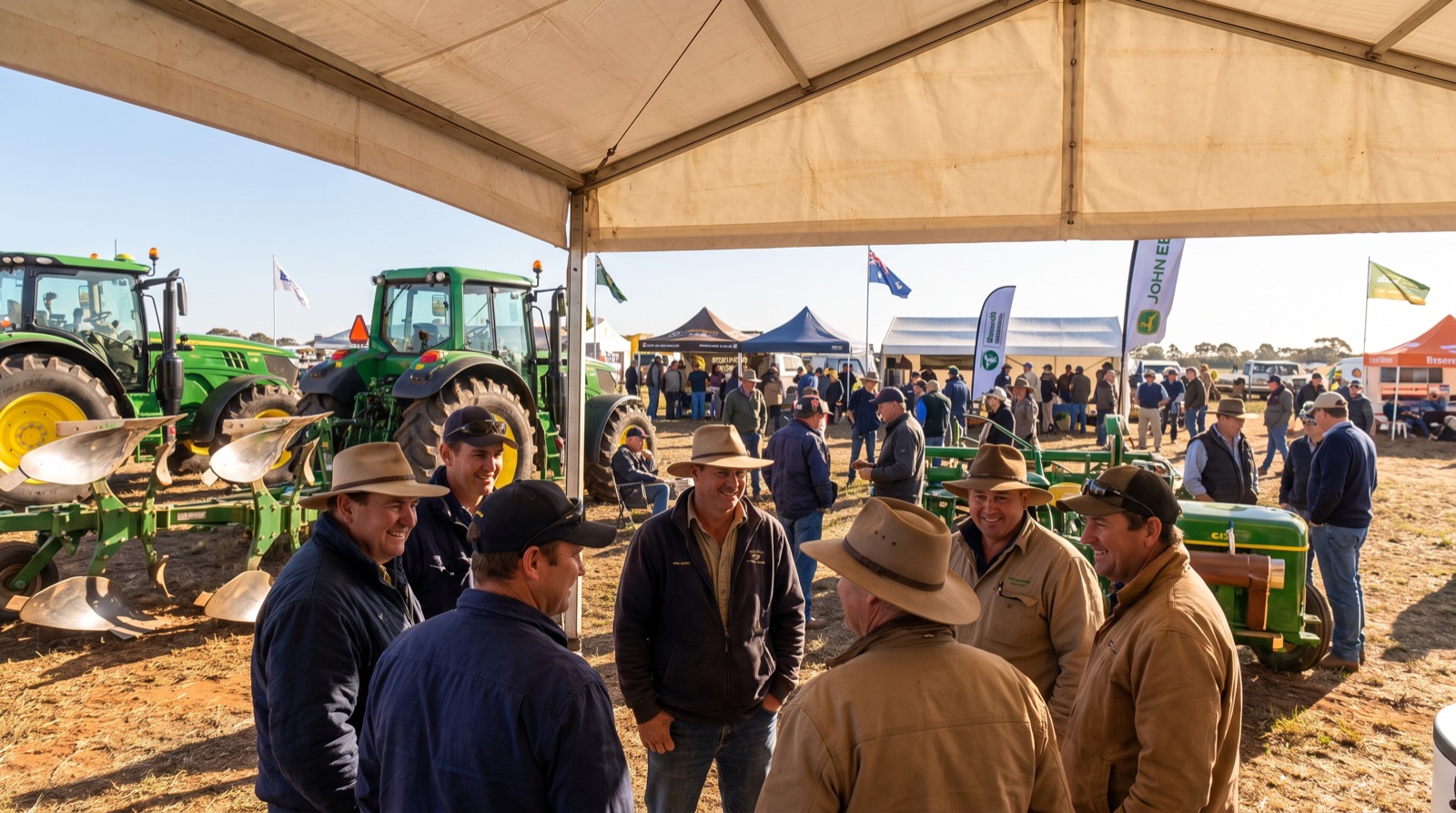The AirAgri stand at the Farm World field day with farmers chatting under a marquee