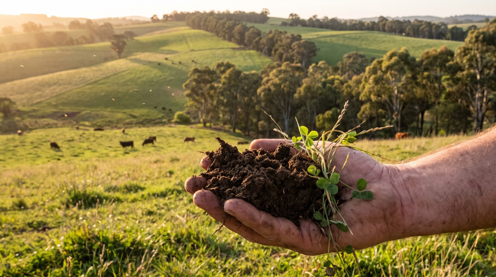 Regenerating native vegetation across an Australian grazing property under a clear sky