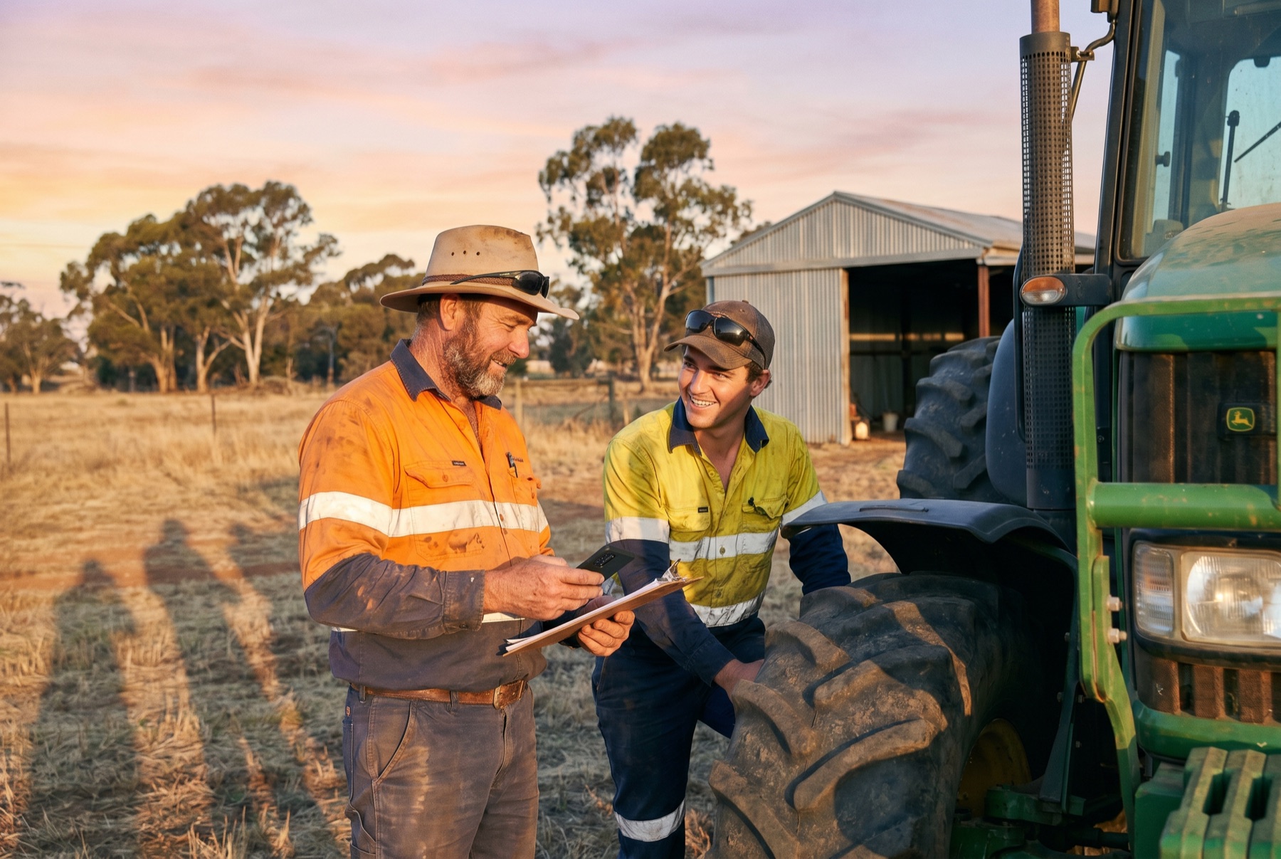 A farmer setting up the AirAgri dashboard on a laptop with a Bush Beacon device on the desk